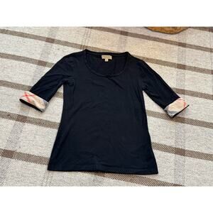 Burberry 3/4 Sleeve Scoop Neck Nova Check Cuff Shirt Women’s XS Black Cotton